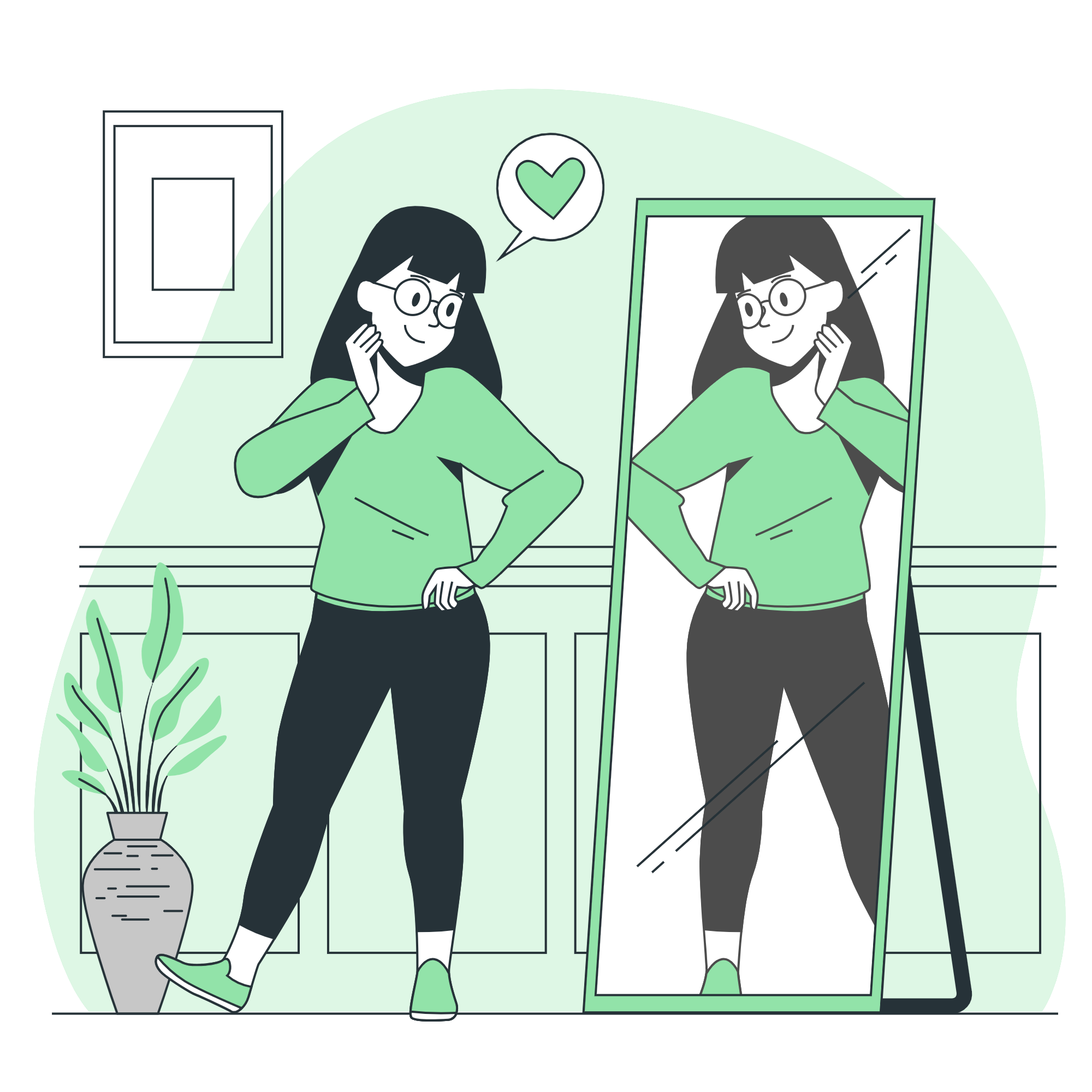 girl looking in the mirror  illustration