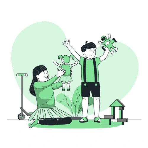 Illustration of children playing dolls